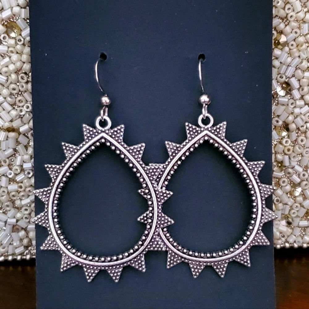 Antique Silver Texured-Metal Drop Earrings